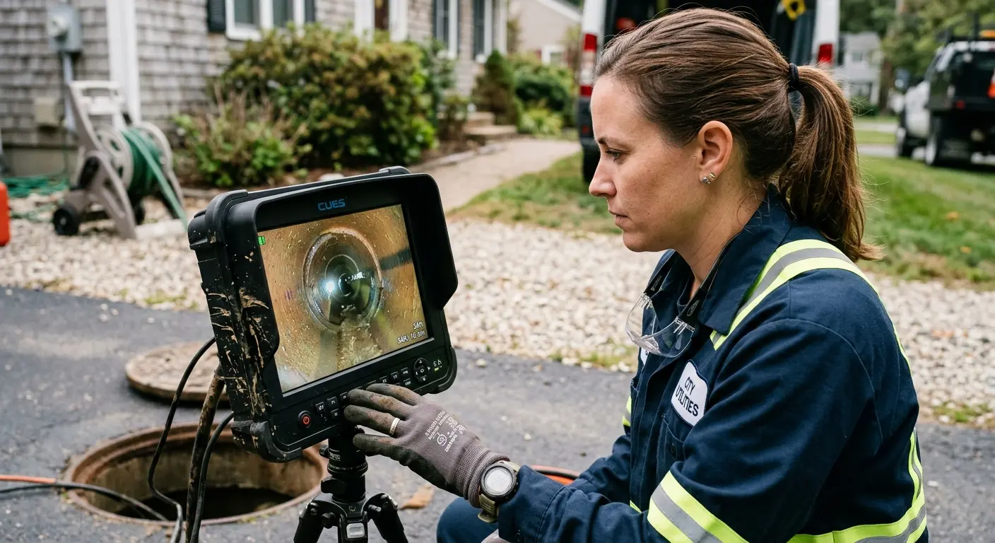 Technician reviewing sewer camera inspection footage in Glenvar Heights
